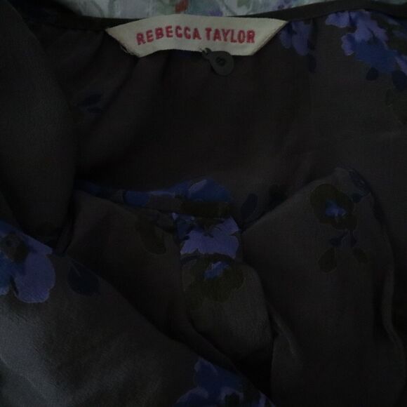 Rebecca Taylor Gray Blue Floral Short Sleeve Silk Tunic Top Size 6 - Picture 4 of 4